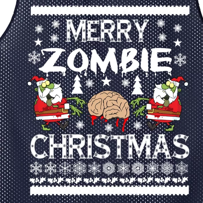 Merry Zombie Ugly Christmas Sweater Mesh Reversible Basketball Jersey Tank