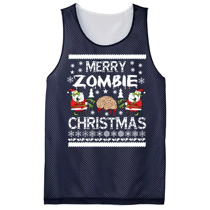 Merry Zombie Ugly Christmas Sweater Mesh Reversible Basketball Jersey Tank