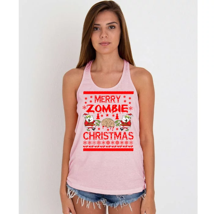 Merry Zombie Ugly Christmas Sweater Women's Knotted Racerback Tank