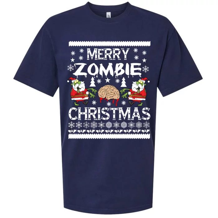 Merry Zombie Ugly Christmas Sweater Sueded Cloud Jersey T-Shirt