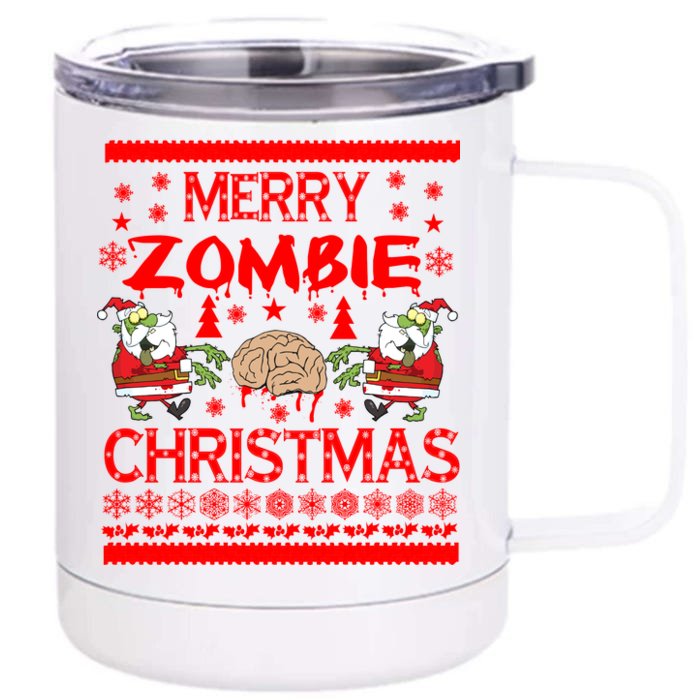 Merry Zombie Ugly Christmas Sweater Front & Back 12oz Stainless Steel Tumbler Cup