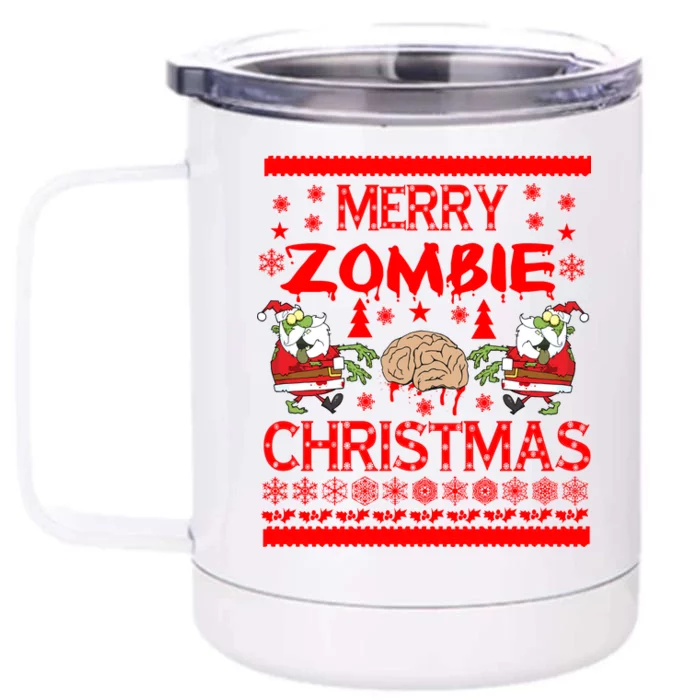 Merry Zombie Ugly Christmas Sweater Front & Back 12oz Stainless Steel Tumbler Cup