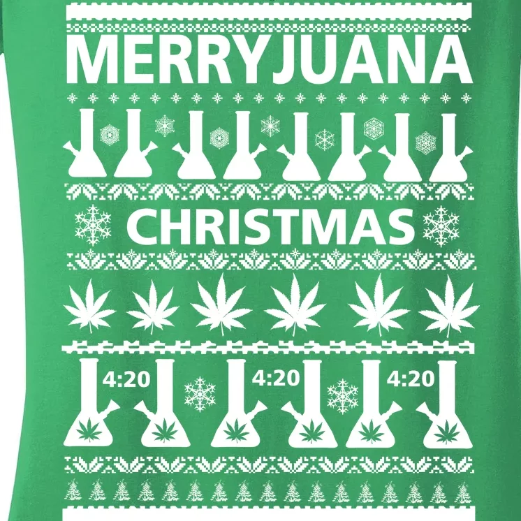 Merryjuana Weed Ugly Christmas Sweater Women's V-Neck T-Shirt