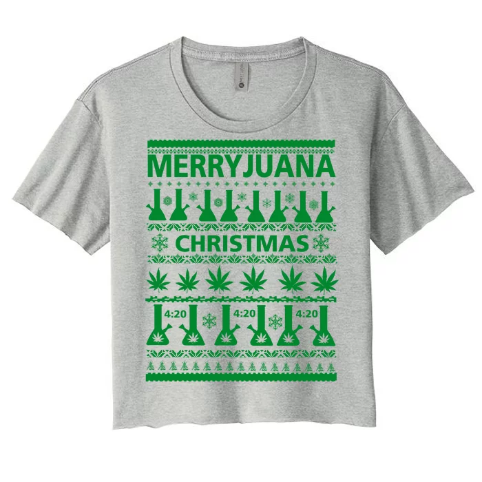 Merryjuana Weed Ugly Christmas Sweater Women's Crop Top Tee