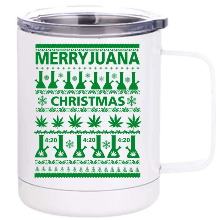 Merryjuana Weed Ugly Christmas Sweater Front & Back 12oz Stainless Steel Tumbler Cup