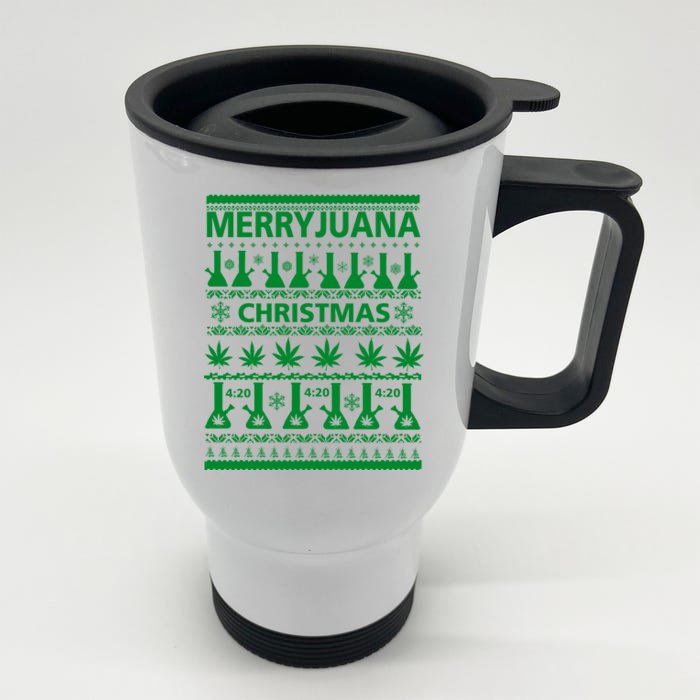 Merryjuana Weed Ugly Christmas Sweater Front & Back Stainless Steel Travel Mug