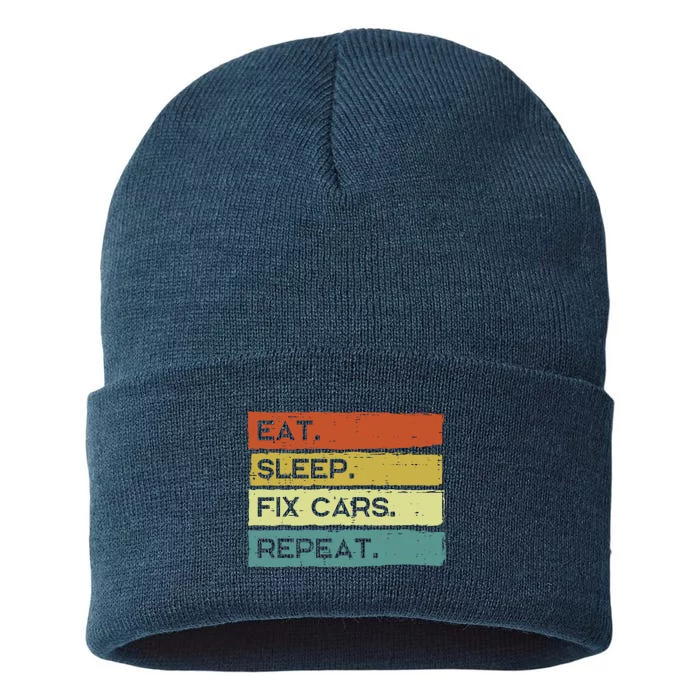 Mechanic Eat Sleep Fix Cars Repeat Funny Sustainable Knit Beanie