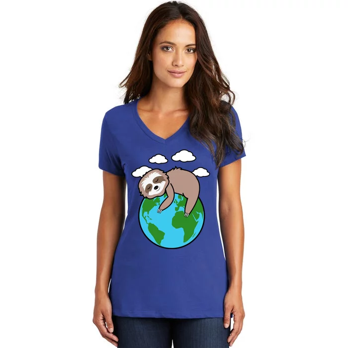 Mother Earth Sloth Pro Environt Cool Earth Day Lover Gift Cool Gift Women's V-Neck T-Shirt