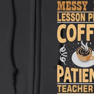 Messy Bun Lesson Plans Funny Teacher Full Zip Hoodie