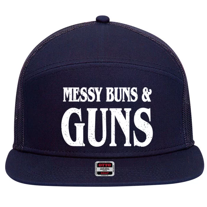 Messy Buns And Guns 7 Panel Mesh Trucker Snapback Hat