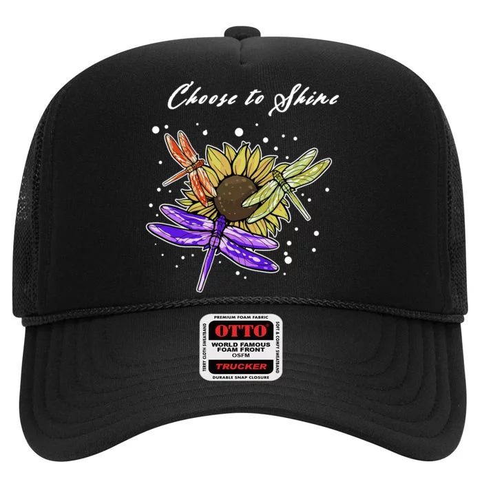 Metal Health Awareness Sunflower Dragonfly's High Crown Mesh Trucker Hat