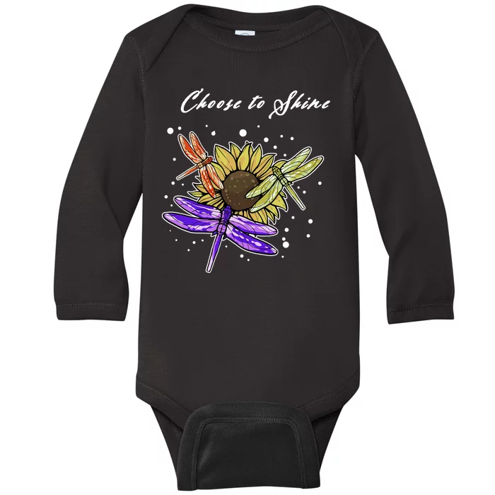 Metal Health Awareness Sunflower Dragonfly's Baby Long Sleeve Bodysuit