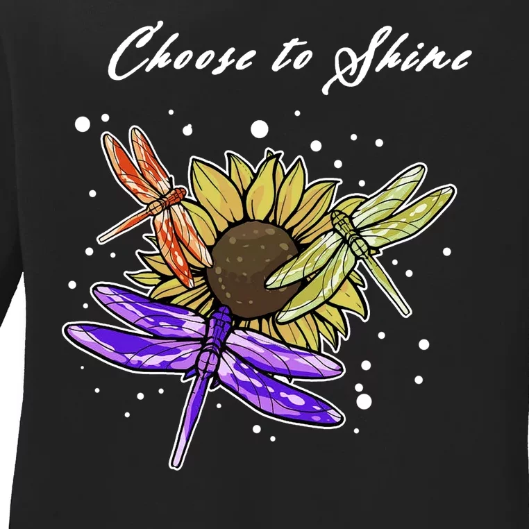 Metal Health Awareness Sunflower Dragonfly's Ladies Long Sleeve Shirt