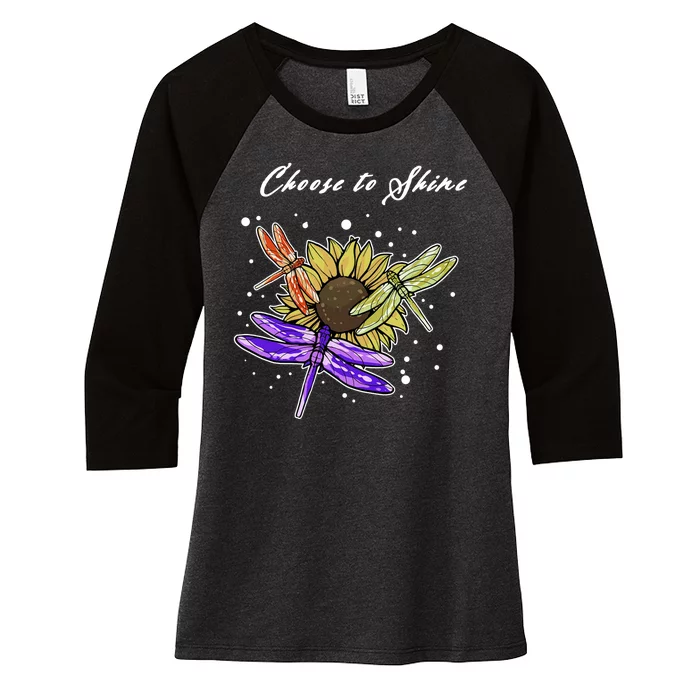 Metal Health Awareness Sunflower Dragonfly's Women's Tri-Blend 3/4-Sleeve Raglan Shirt