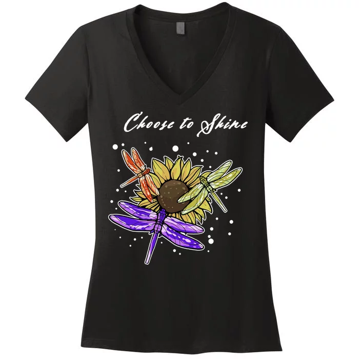 Metal Health Awareness Sunflower Dragonfly's Women's V-Neck T-Shirt