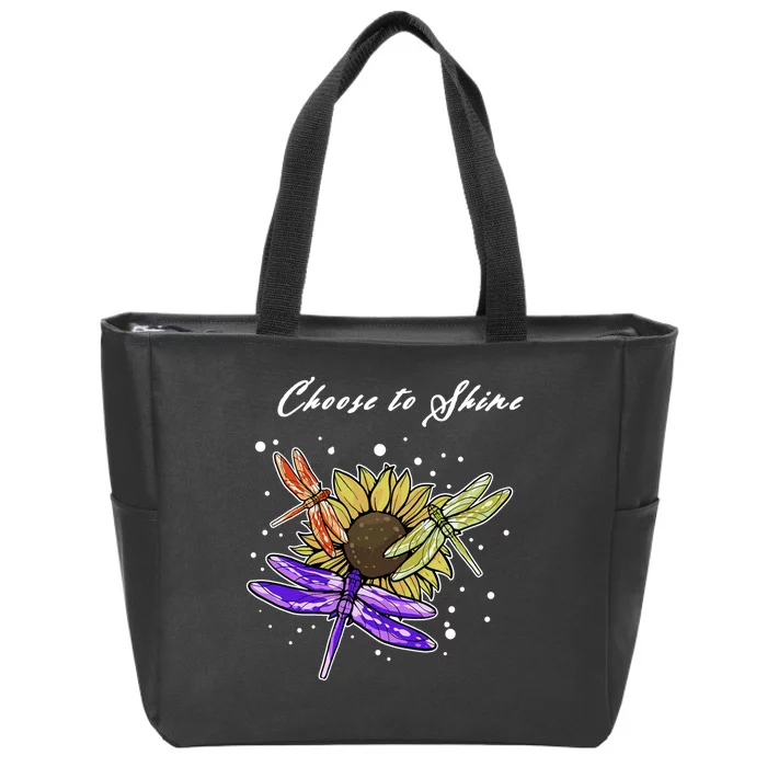 Metal Health Awareness Sunflower Dragonfly's Zip Tote Bag