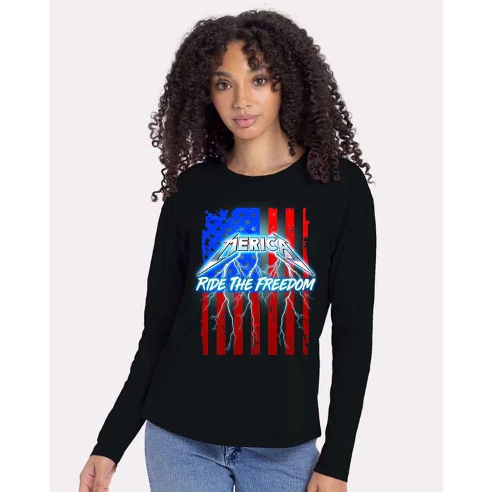 Metal Merica Ride The Freedom Womens Cotton Relaxed Long Sleeve T-Shirt