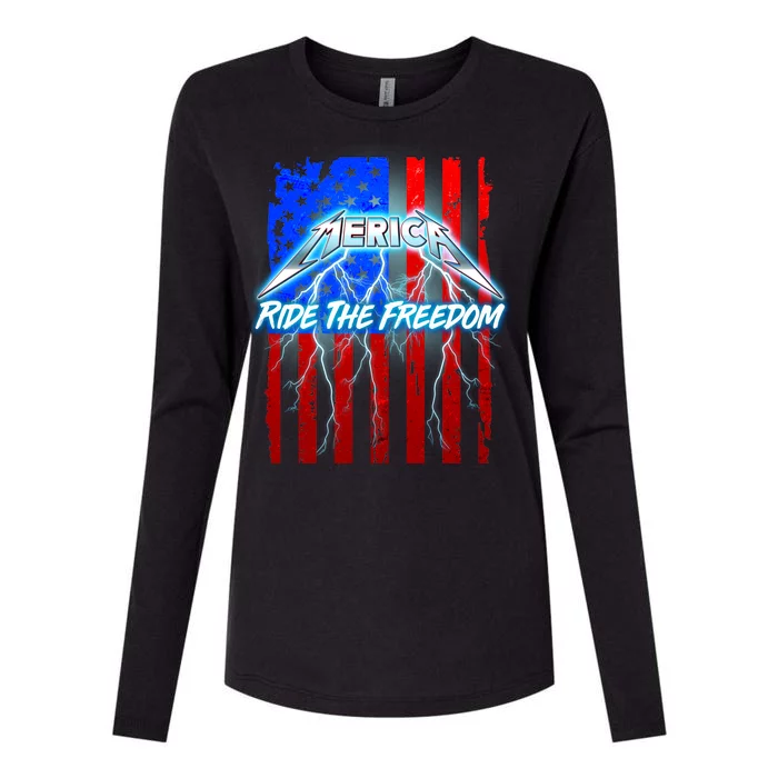 Metal Merica Ride The Freedom Womens Cotton Relaxed Long Sleeve T-Shirt