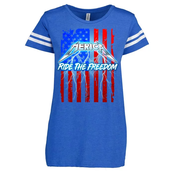 Metal Merica Ride The Freedom Enza Ladies Jersey Football T-Shirt