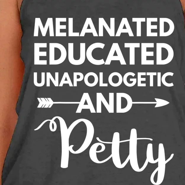 Melanated Educated Unapologetic And Petty Melanin Women's Knotted Racerback Tank