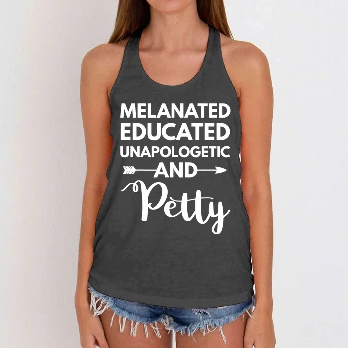 Melanated Educated Unapologetic And Petty Melanin Women's Knotted Racerback Tank