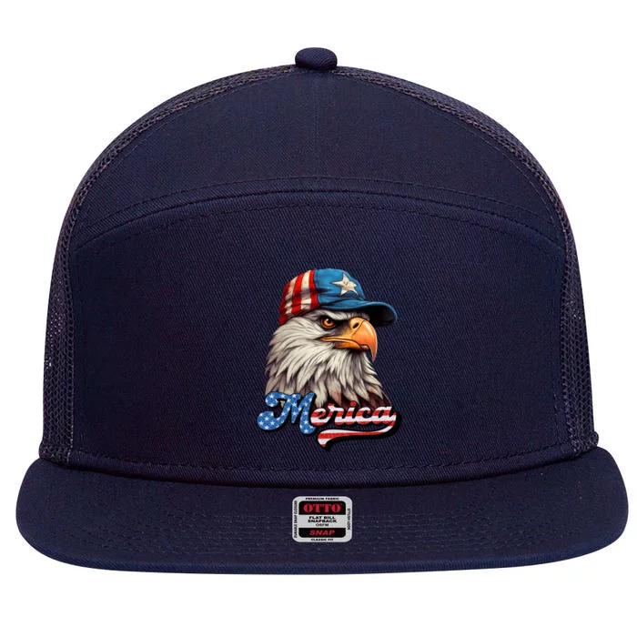 Merica Eagle USA Eagle 4th Of July Patriotic Funny Bald Eagle 7 Panel Mesh Trucker Snapback Hat