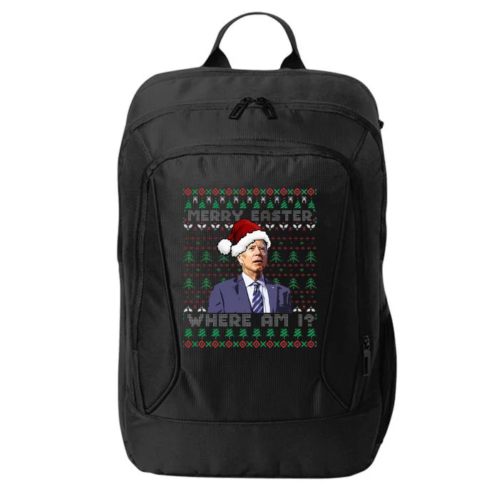 Merry Easter Where Am I Joe Biden Ugly Christmas Sweater City Backpack