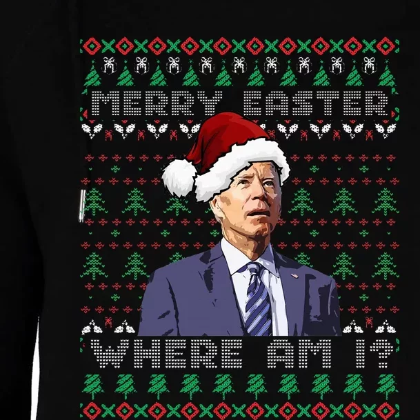 Merry Easter Where Am I Joe Biden Ugly Christmas Sweater Womens Funnel Neck Pullover Hood