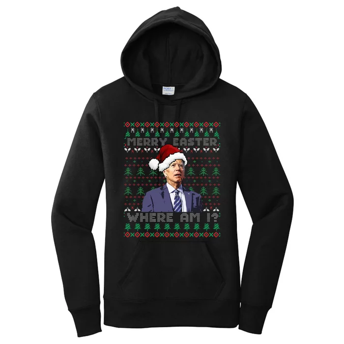 Merry Easter Where Am I Joe Biden Ugly Christmas Sweater Women's Pullover Hoodie