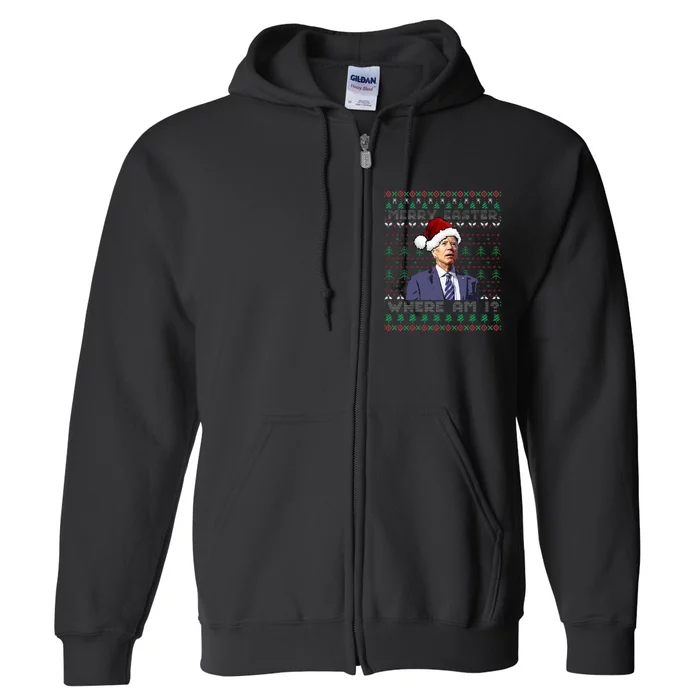 Merry Easter Where Am I Joe Biden Ugly Christmas Sweater Full Zip Hoodie