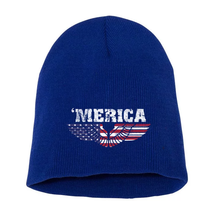 Merica Eagle Wings Flag Patriotic Gift Short Acrylic Beanie