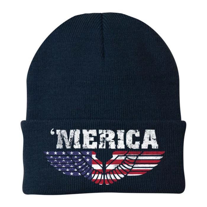 Merica Eagle Wings Flag Patriotic Gift Knit Cap Winter Beanie