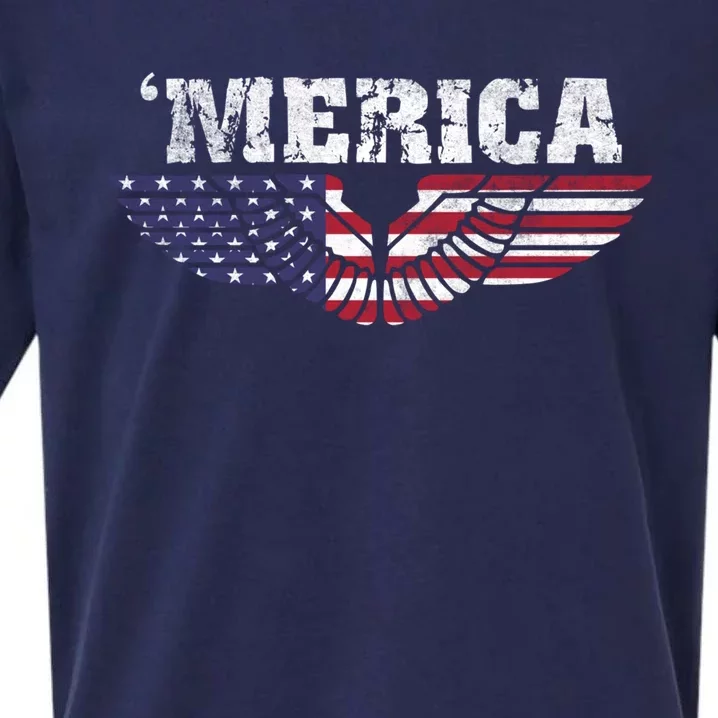 Merica Eagle Wings Flag Patriotic Gift Sueded Cloud Jersey T-Shirt