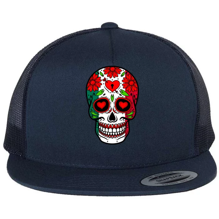 Mexican Sugar Skull Flat Bill Trucker Hat