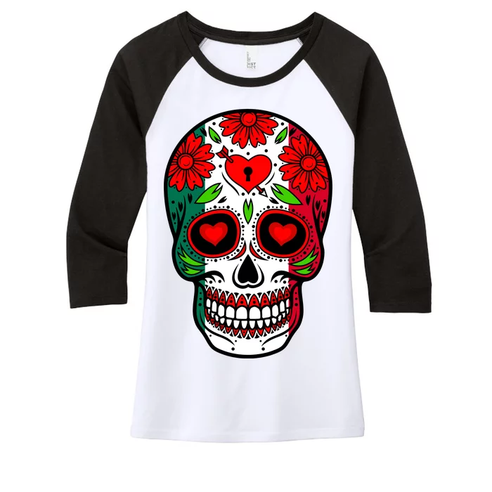 Mexican Sugar Skull Women's Tri-Blend 3/4-Sleeve Raglan Shirt