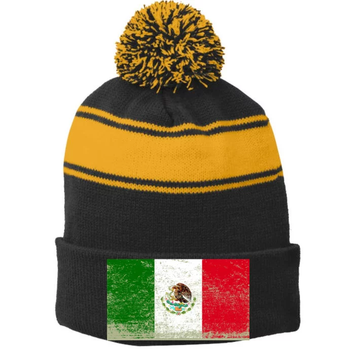 Mexico Flag Grunge Stripe Pom Pom Beanie