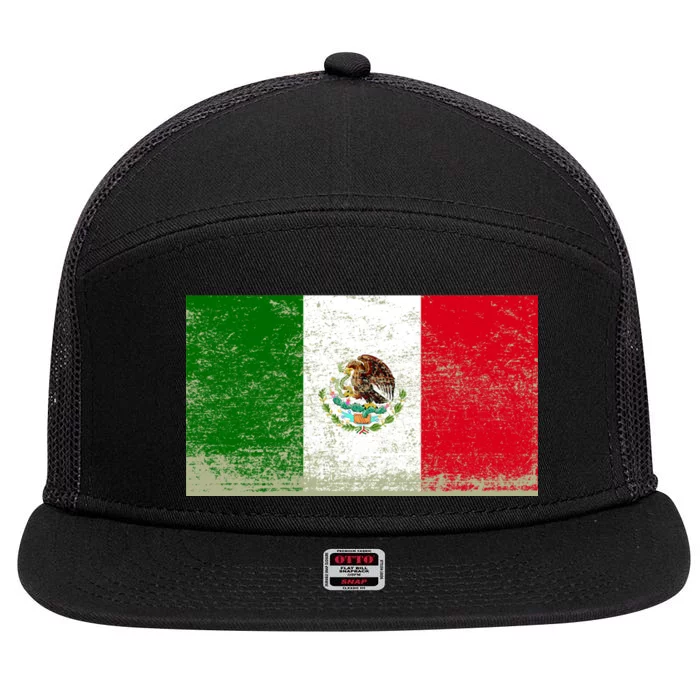 Mexico Flag Grunge 7 Panel Mesh Trucker Snapback Hat