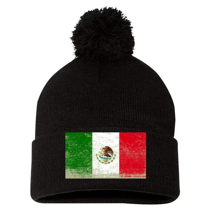 Mexico Flag Grunge Pom Pom 12in Knit Beanie