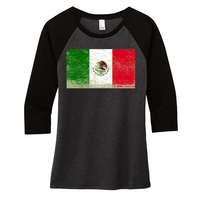 Mexico Flag Grunge Women's Tri-Blend 3/4-Sleeve Raglan Shirt