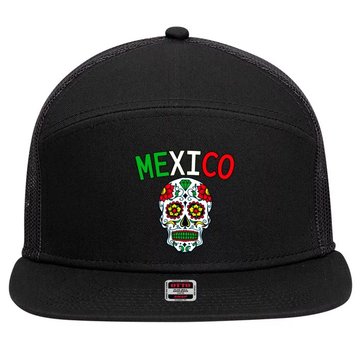 Mexico Skull 7 Panel Mesh Trucker Snapback Hat