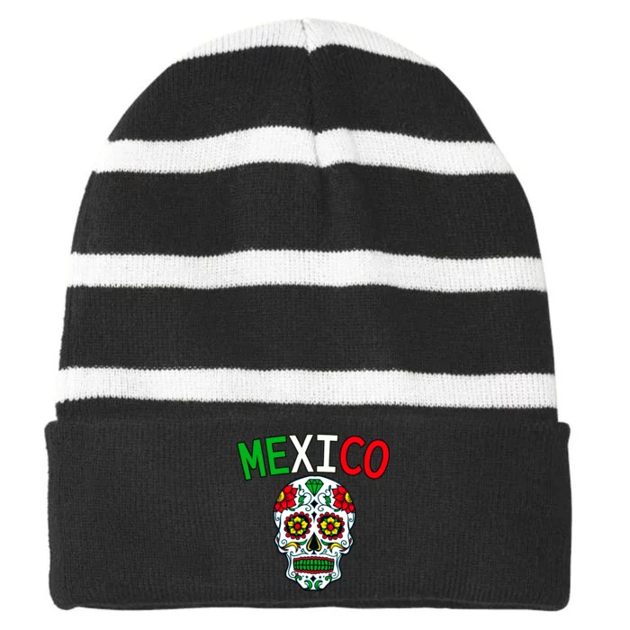 Mexico Skull Striped Beanie with Solid Band