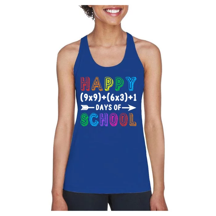 Math Formula 100 Days Of School Funny Gift Math Teacher 100th Day Cute Gift Women's Racerback Tank