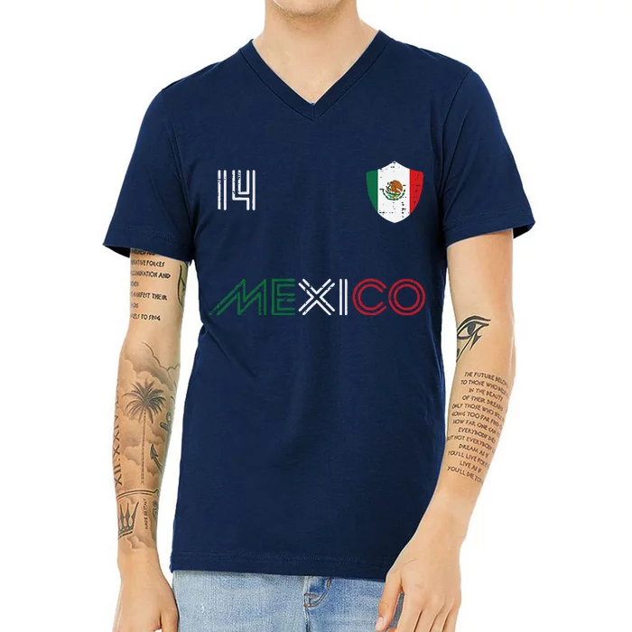 Mexico Flag 14 Mexican Soccer Fan V-Neck T-Shirt