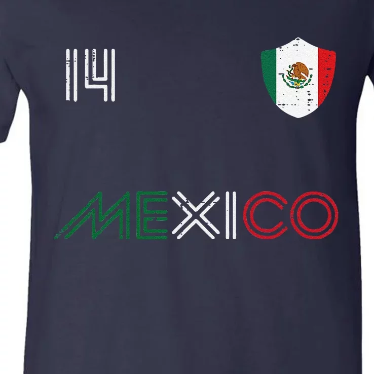 Mexico Flag 14 Mexican Soccer Fan V-Neck T-Shirt