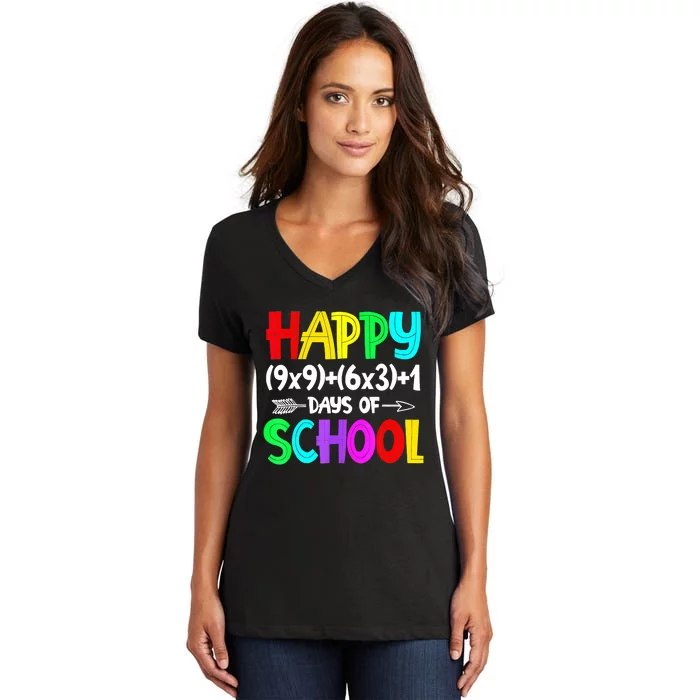 Math Formula 100 Days Of School Shirt Math Teacher 100th Day Women's V-Neck T-Shirt