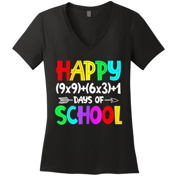 Math Formula 100 Days Of School Shirt Math Teacher 100th Day Women's V-Neck T-Shirt