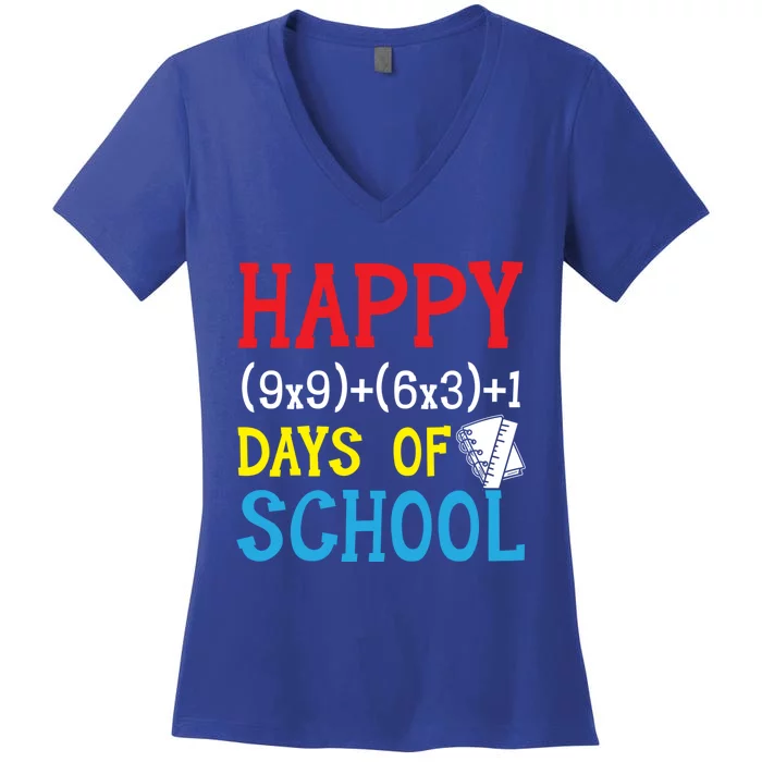 Math Formula 100 Days Of School Gift For A Math Teacher Funny Gift Women's V-Neck T-Shirt