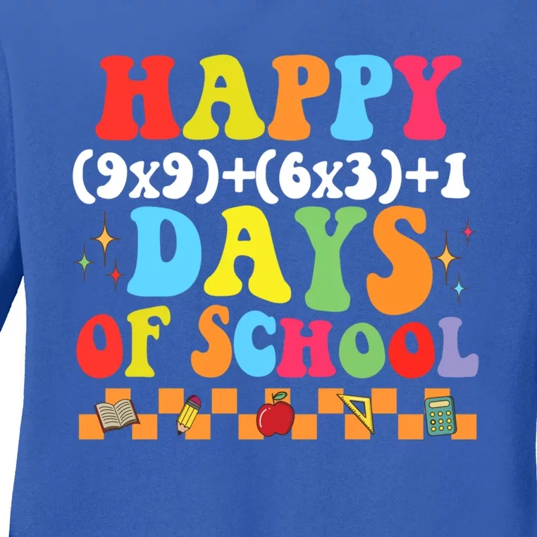 Math Formula 100 Days Of School Groovy 100th Day Teacher Funny Gift Ladies Long Sleeve Shirt