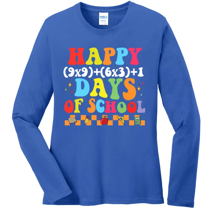 Math Formula 100 Days Of School Groovy 100th Day Teacher Funny Gift Ladies Long Sleeve Shirt