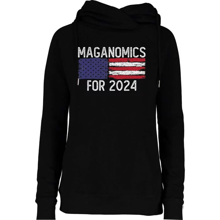 Maganomics For 2024 Trump Womens Funnel Neck Pullover Hood